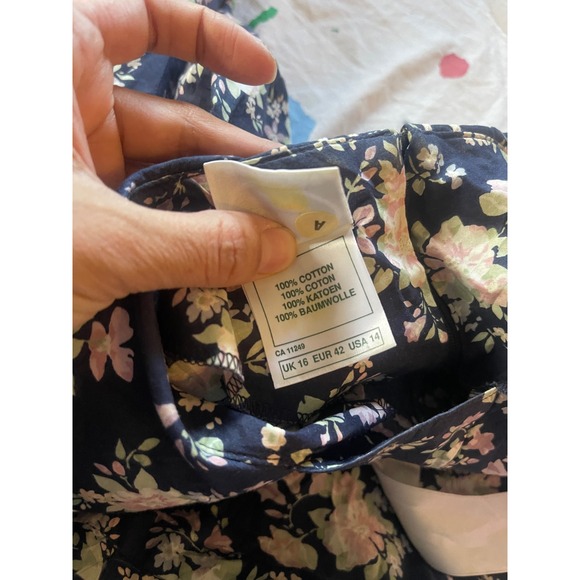 Vintage Laura Ashley Navy Floral Cottagecore Prairie Dress Sailor Collar Midi - Picture 6 of 8